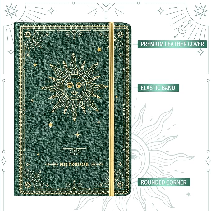 Artfan Ruled Notebook/Journal – Premium Thick Paper Faux Leather Classic Writing Notebook with Pocket + Page Dividers Gifts, Banded, Large, 144 Pages, Hard Cover, Lined (5.8 x 8.4) - Dark Green