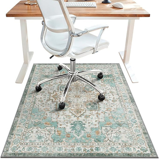 36"x60" Office Chair Mat for Hardwood Tile Floor, Under Desk Carpet Protector for Rolling Computer Chair Mat, Machine Washable Area Rug, Anti-Slip 1/5" Thick Low Pile Thin Vinyl Floor Mat, Cyan