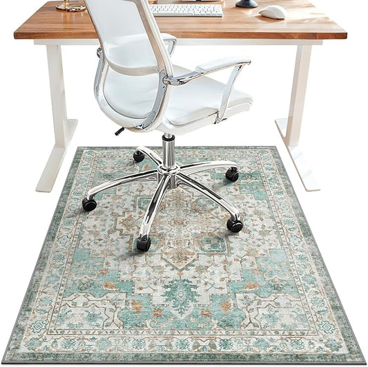 36"x48" Office Chair Mat for Hardwood Tile Floor, Under Desk Carpet Protector for Rolling Computer Chair Mat, Machine Washable Area Rug, Anti-Slip 1/5" Thick Low Pile Thin Vinyl Floor Mat, Cyan