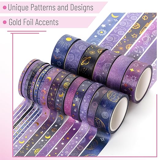 Mr. Pen- Washi Tape Set, 21 Rolls, Assorted Sizes, 5.5 Yards/Roll | Washi Tape for Scrapbook, Arts, Crafts, Journals and Planners, Outer Space Design
