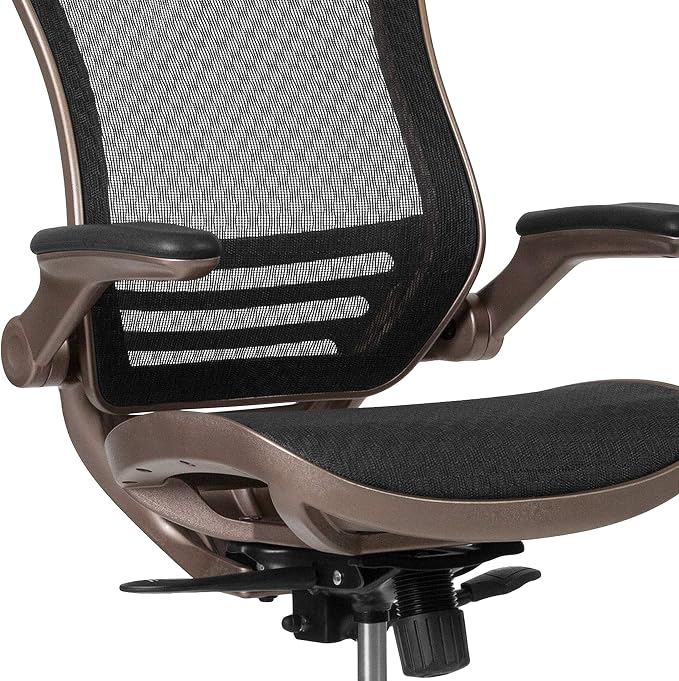 Flash Furniture Waylon Mid-Back Swivel Office Chair with Adjustable Foot Ring and Seat Height, Ergonomic Mesh Chair with Armrests, Black/Gold