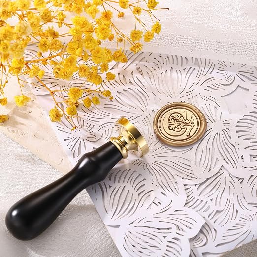 Yoption Traditional Initial Alphabet Wax Seal Stamp with 120 Antique Gold Wax Seal Beads Kit for Wedding Engagement Party Invitation Envelope Christmas Gift Wrap - Letter C