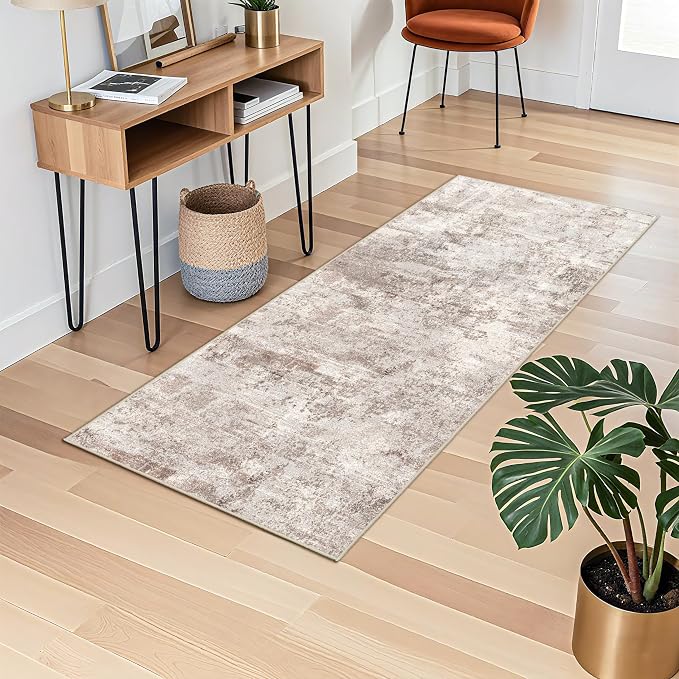 RUUGME Hallway Runner Rug 2x5 - Machine Washable Runner Rug Stain Resistant for Home Non Slip Indoor Entryway Rubber Backing Carpet Bedroom Kitchen Distressed Floor Decor Mat 2x5 Brick/Brown/Beige
