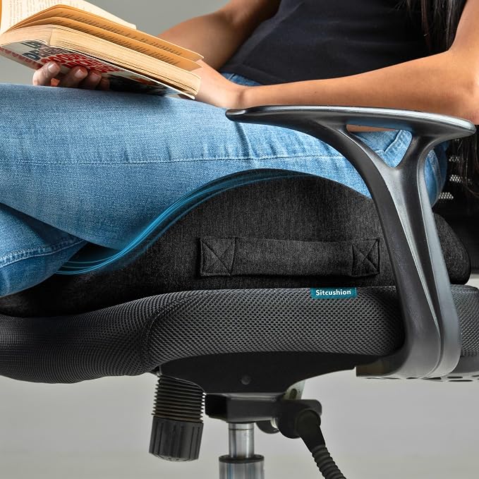 SitCushion Extra Large Memory Foam Seat Cushions for Office Chairs, Pressure Relief Seat Cushion for Tailbone Pain Relief, Desk Chair Pad for Sciatica, Lower Back Pain Relief (Cooling Black)
