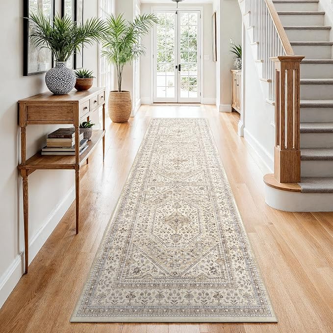2x8 Runner Rug for Hallway Washable: Non Slip Kitchen Rugs with Rubber Backing Soft Waterproof Wide Mats Stain Resistant Low Pile Carpet for Entryway Bedroom Bathroom Laundry Home Decor Beige/Gray