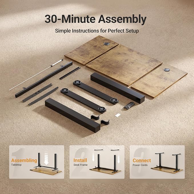 Claiks Electric Standing Desk, Adjustable Height Stand up Desk, 48 * 24 Inches Sit Stand Home Office Desk with Splice Board, Black Frame/Vintage Brown Top