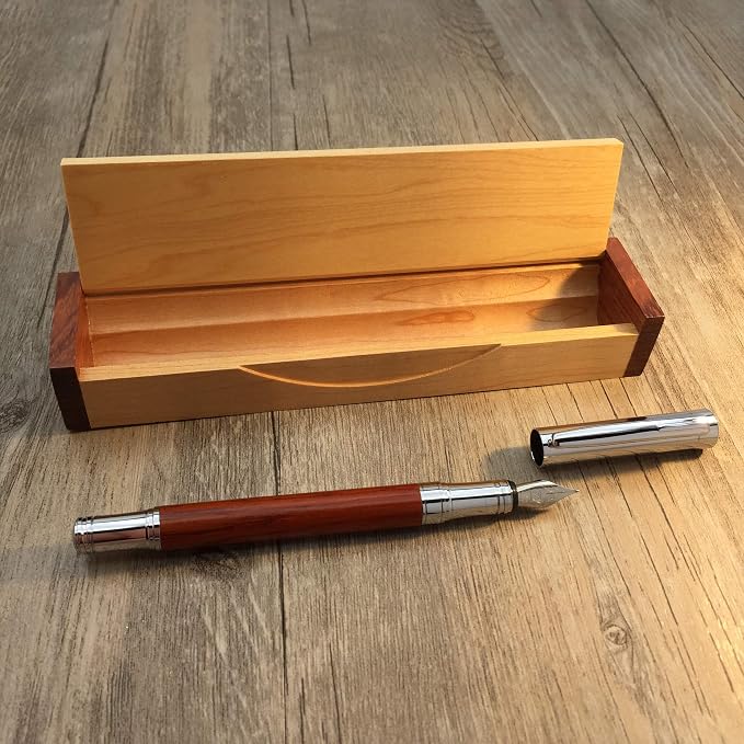 LACHIEVA LUX Rosewood Fountain Pen, German Fine Nib, Smooth Ink Flow, Wooden Gift Box with Converter & 2 Cartridges, Fancy Pen for Men and Women