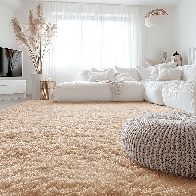 OLANLY 8x9 Machine Washable Large Area Rugs for Living Room, Bedroom, Soft Fluffy Shaggy Bedside Rug, Indoor Floor Carpet for Kids Girls and Boys, Dorms, Nursery, Home Decor Aesthetic, Beige