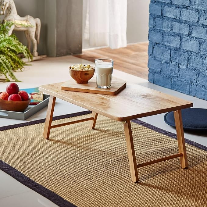 PJ Wood Folding Laptop Desk Tray, Lightweight Portable Table for Bed or Couch Computer Work, Eating at Home, Small Spaces, 24 Inch, Natural