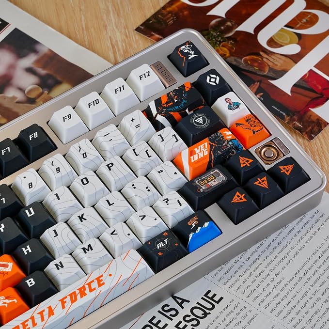 Custom PBT Keycaps, Black White Anime Style Cherry Profile Dye Sublimation 130 Keys Manga Keycap Set for Mechanical Keyboard 61/64/75/84/87/104/108 Layout