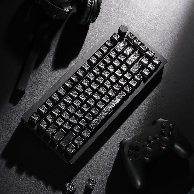 Womier Forged Carbon Fiber Keycaps, Cherry Profile Keyboard Keycaps, Black | 120 Key Side Printed Keycaps Compatible with 61/64/68/84/87/100/104/108 Keys for Mechanical Keyboard