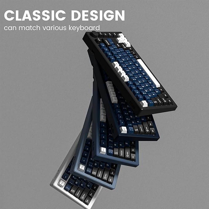 dagaladoo Keyboard keycaps Set, Double Shot PBT keycaps,Cherry Profile Custom Key caps 60 65 75 100 Percent for Cherry-mx Full Size Retro Mechanical Keyboard,Black/Blue/White,138-keys