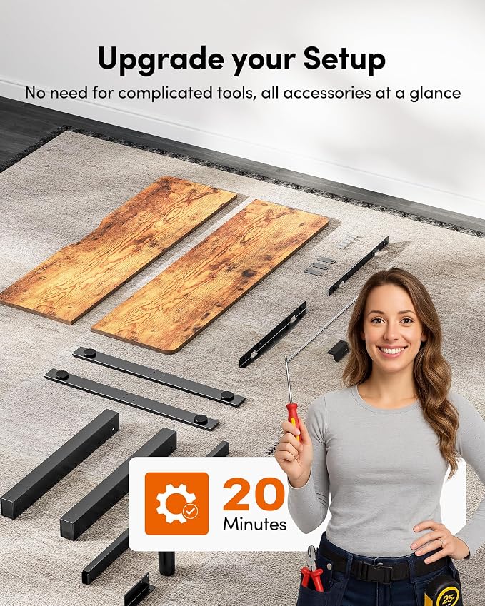 FEZIBO Standing Desk, 63×28 Inches Electric Height Adjustable, Sit Stand Up, Computer Office Desk with Splice Board, Black Frame/Rustic Brown TOP