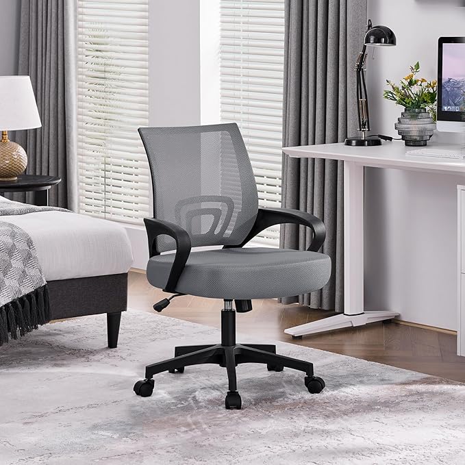 Yaheetech Mid Back Office Chair Executive Task Swivel Rolling Gaming Chair with Lumbar Support and Armrests Rolling Casters, Dark Grey