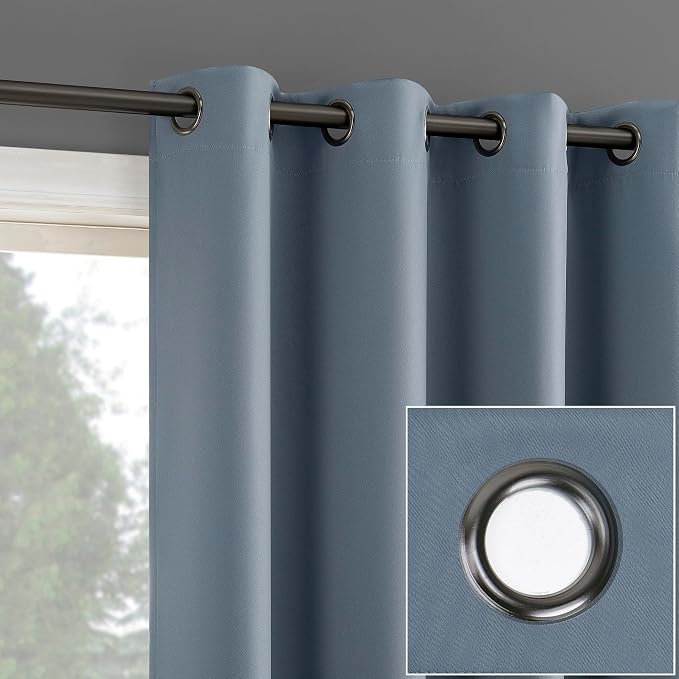 Sun Zero Nordic 2-Pack Theater Grade Noise Reducing Extreme 100% Blackout Grommet Curtain Panel Pair, 52" x 84", Denim Blue