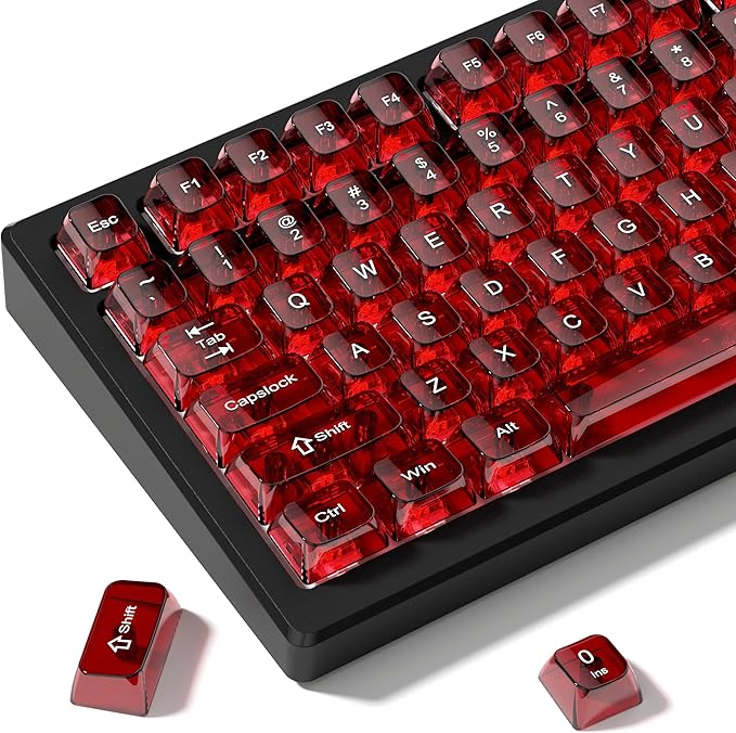 dagaladoo Clear keycaps,Transparent Keyboard keycaps,Jelly Key caps Set,Shine Through keycap，MDA Profile Keyboard caps for Mx Switches Mechanical Keyboard(Dark Red)