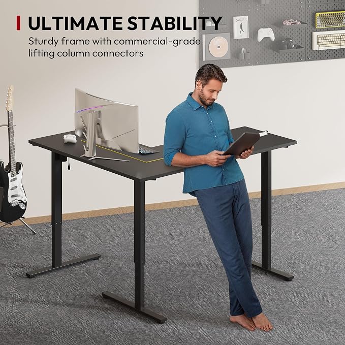 SANODESK L Shaped Electric Standing Desk with Drawer, 63 Inch Ergonomic Adjustable Height Desk with Storage, Corner Desk Sit Stand up Computer Table for Work Office Home, Black