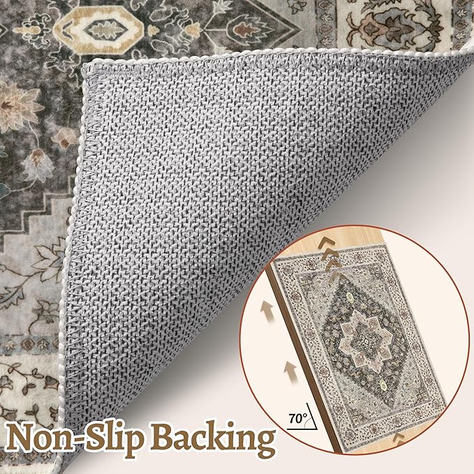 Tangsoo 3x10 Runner Rug for Hallway Farmhouse Long Washable Hallway Runner Rugs, Non Slip Vintage Soft Low Pile Rug Runner, Indoor Oriental Carpet Runners for Living Room Kitchen Bedroom Entryway Grey