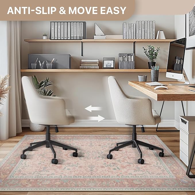36"x60" Office Chair Mat for Hardwood Tile Floor, Under Desk Carpet Protector for Rolling Computer Chair Mat, Machine Washable Area Rug, Anti-Slip 1/5" Thick Low Pile Thin Vinyl Floor Mat, Pink