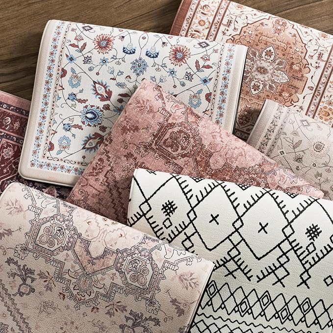 FRESHMINT Vintage Floral Kitchen Mats 2 Piece, 17x30''+17x47'', Beige | Anti-Fatigue, Non Slip, Comfort, Kitchen Decor, Easy to Clean, Waterproof, Perfect for Kitchen, Laundry, Office
