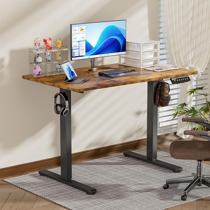 BIZUM 40x24 Inch Electric Standing Desk with Memory Presets, Quiet Motor Height Adjustable Stand Up Desk for Home Office & Gaming, Ergonomic Sit Stand Workstation, Rustic Brown