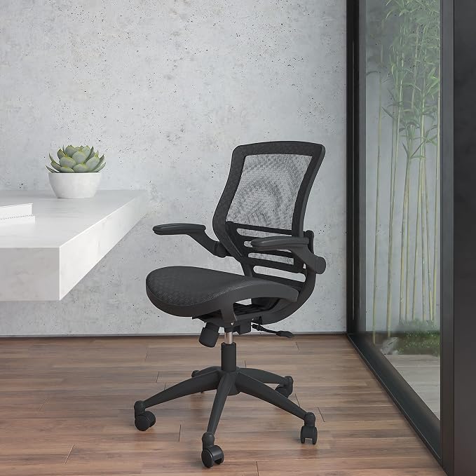 Flash Furniture Warfield Mid-Back Transparent Black Mesh Executive Swivel Office Chair with Black Frame and Flip-Up Arms