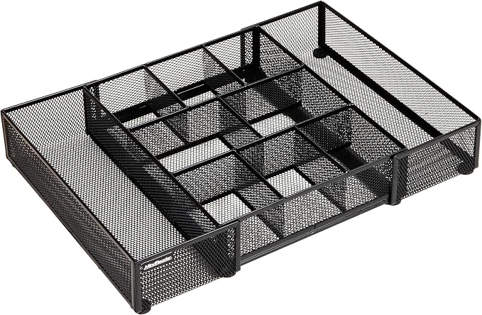 Mind Reader Expandable Mesh Desk Drawer Organizer, Adjustable from 9.25" to 17.125", Office Supply Storage Tray, Makeup Organizer, Black