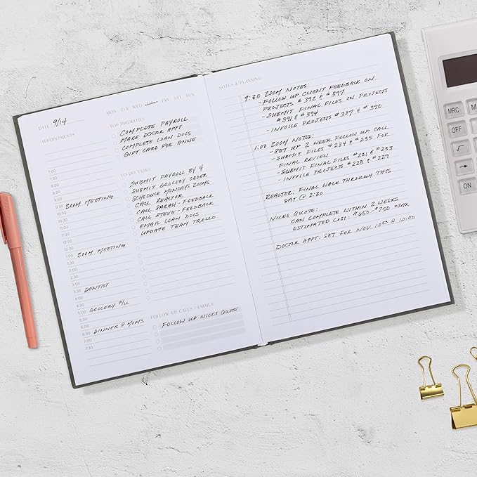 Aesthetic Daily Planner And Notebook With Hourly Schedule - Modern Hardcover To do List Notepad to Easily Organize Your Work Tasks And Appointments - The Perfect Book for School & Office Supplies