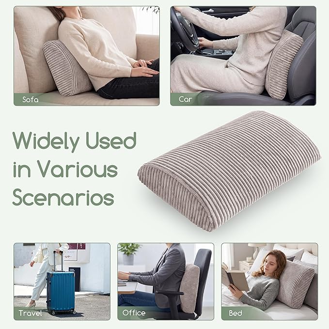Lumbar Support Pillow for Recliner Chair/Accent Chair/Couch, Extra Large Memory Foam Back Support Cushion for Elderly, Recliner Cushions for Back Rest, Pain Relief, Reading, Washable Cover, Grey