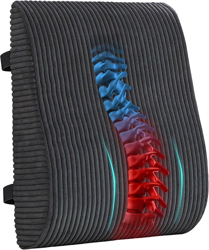 Ergonomic Lumbar Support Pillow for Lower Back Pain Relief, Corduroy Cover Back Support Cushion with Adjustable Straps, Large Size Lumbar Pillow for Office, Gaming & Home Essentials, Large, Dark Grey