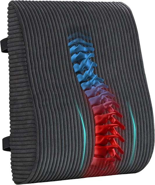 Ergonomic Lumbar Support Pillow for Lower Back Pain Relief, Corduroy Cover Back Support Cushion with Adjustable Straps, Large Size Lumbar Pillow for Office, Gaming & Home Essentials, Large, Dark Grey