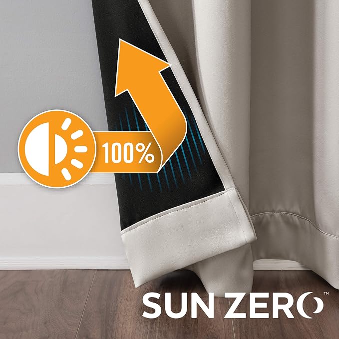 Sun Zero Nordic 2-pack Theater Grade Extreme Total Blackout Grommet Curtain Panel Pair, 52" x 63", Stone (Pack of 1)
