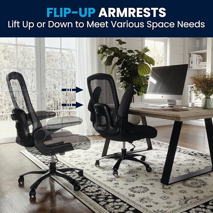 Flash Furniture Big & Tall Mesh Swivel Office Chair, Black | Mesh Back, Lumbar and Back Support, Flip-Up Arms