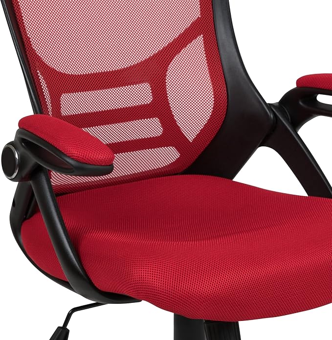 Flash Furniture Porter High Back Mesh Ergonomic Swivel Office Chair with Lumbar Support, Flip-Up Arms, Tilt Lock/Tilt Tension, Height Adjustable, Red/Black Frame