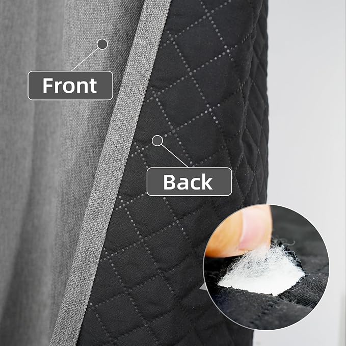 DriftAway Blackout Soundproof Thermal Insulated Linen Textured Curtains with Quilted Thermal Lining for Cold and Heat Blocking Noise Reducing Daytime Sleep 1 PC 52 Inches by 36 Inches Gray