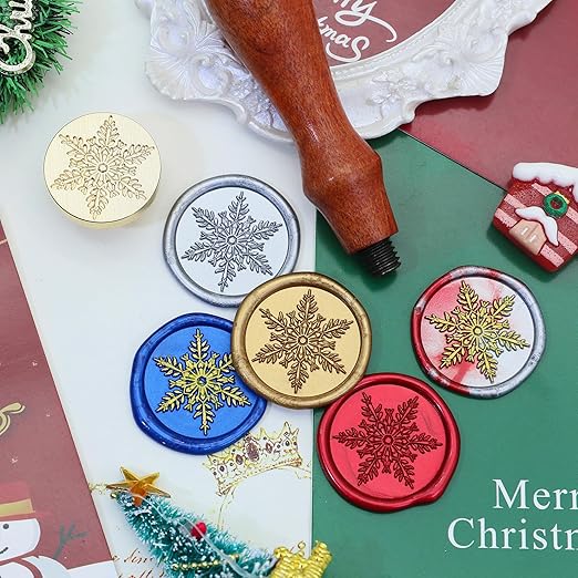 SWANGSA Snowflake Wax Seal Stamp Kit with 200pcs Sealing Wax Beads and Pen, Great for Embellishment of Christmas Cards, Invitations, Wine Packages, Gift Ideas