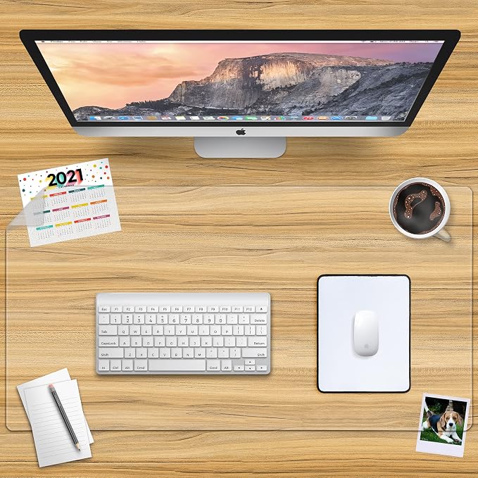 Clear Desk Mat on top of desks - 36 x 17 inches - Clear Transparent Plastic Desk Protector - Desk Writing Mat for Office and Home
