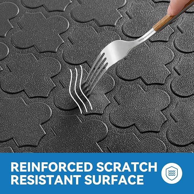 Kitchen Mat Cushioned Anti Fatigue for Floor, Non-Slip Waterproof Comfort Rug for Kitchen Sink, Standing Desk & Laundry, 17.3"x60", Black