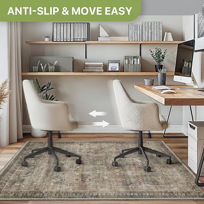 48"x60" Office Chair Mat for Hardwood Tile Floor, Under Desk Carpet Protector for Rolling Computer Chair Mat, Machine Washable Area Rug, Anti-Slip 1/5" Thick Low Pile Thin Vinyl Floor Mat, Grey Red