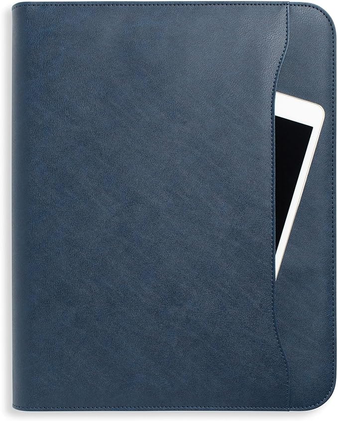 Forevermore Portfolios Padfolio Binder - Professional Faux Leather Travel Organizer Pouch for Tablet, Documents, Presentation Folders, Business Cards - Zipper Closure with Notepad - Brown