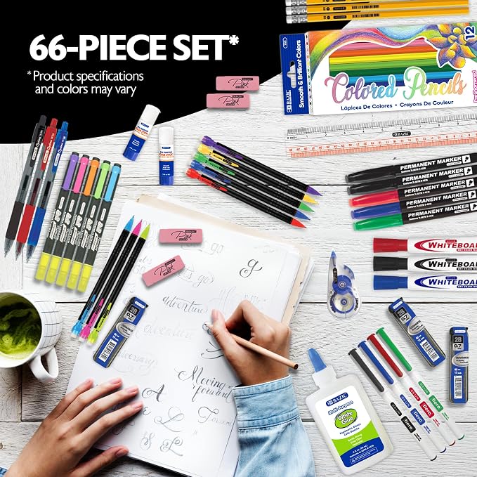 BAZIC PRODUCTS Back to School Supplies Kit, 66 Pieces, for Students Teachers Donations