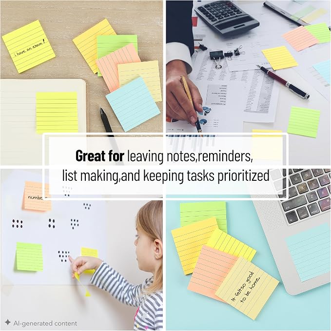 Mr. Pen- Lined Sticky Notes, 3" x 3", 6 Pads, 45 Sheets/Pad, Pastel Color | Sticky Notes with Lines, Ruled Post Stickies, Memo Pads, Self-Stick Note Pad for Office, School, Home, Study & Organization