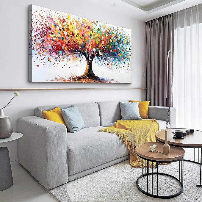 Lapremoly Abstract Wall Decorations For Living Room Large Wall Art For Office Colorful Tree Landscape Wall Paintings Bedroom Decor Modern Canvas Prints Posters Mural Artwork Ready To Hang 48"X24"