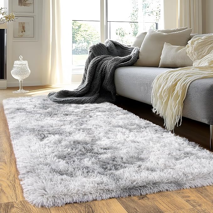 Runner Rugs for Bedroom 2x6 Rug Runners for Hallways Non Slip Soft Shag Bedside Rug, Fluffy Area Rug Throw Rugs for Living Room, Floor Carpet Runner for Nursery Kids Dorm, Light Grey
