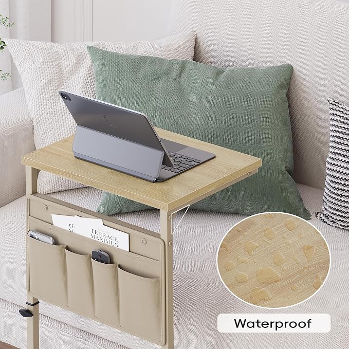 Vagusicc C Shaped End Table, 32'' Tall Side Table for Couch, Adjustable Height Small Couch Side Table for Small Spaces, End Table Slide Under Sofa Table TV Tray Table Arm Table for Living Room