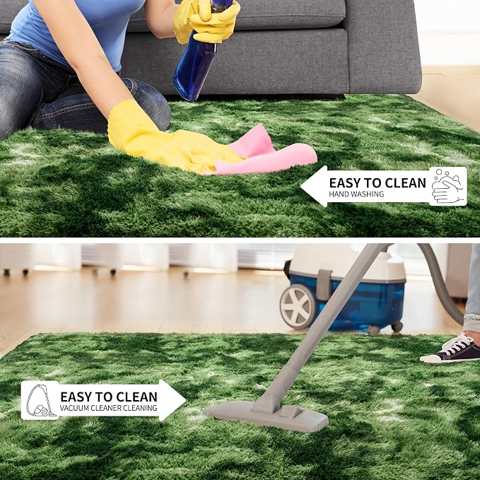 Tepook Fluffy Dark Green Rugs for Living Room Bedroom, 5x8 Soft Area Rug Tie-Dyed Forest Moss Green Kids Girls Boys Rug, Indoor Plush Shaggy Non-Slip Carpet for Nursery Classroom Dorm Home Decor