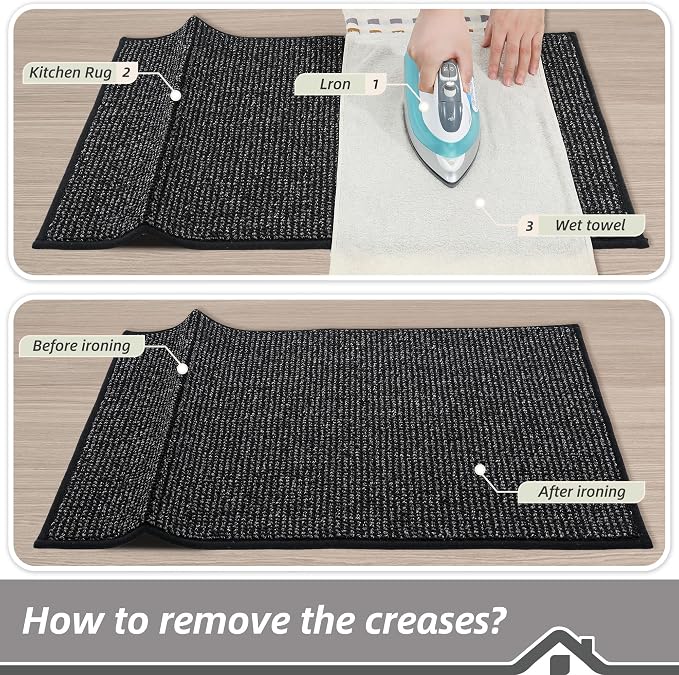 BEQHAUSE Kitchen Rugs 32"x48", Non-Slip Kitchen Mats for Floor, Super Absorbent and Stain Resistant Kitchen Rugs, Machine Washable Rugs for Kitchen, Hallway, Laundry & Sink, Black