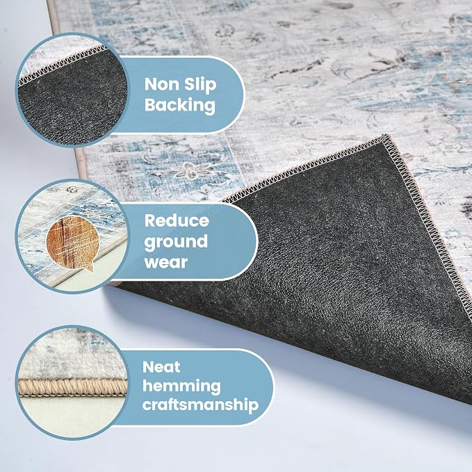 Office Chair Mat for Hardwood Tile Floor, 36"x48"Anti-Slip Under Desk Carpet Protector for Rolling Computer Chair Mat, Machine Washable Office Area Carpet (Chenille,Light Blue)