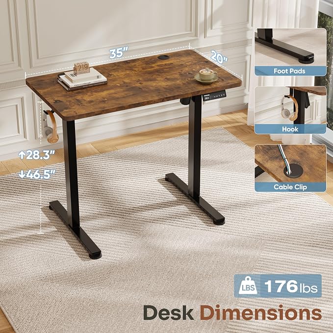 Monomi Small Electric Standing Desk, 35" x 24" Whole Piece Height Adjustable with Memory Controller, Sit to Stand Desk Workstation for Home Office,Rustic Brown