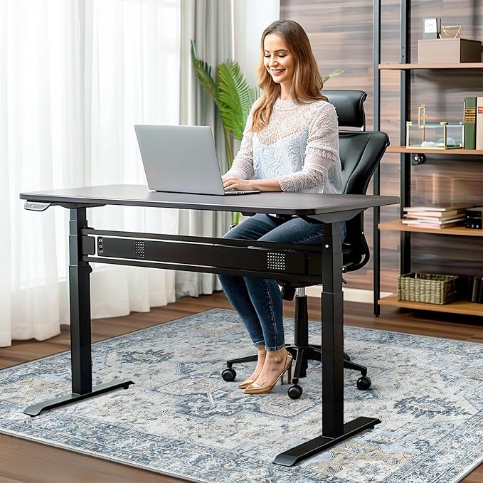 48"x60" Office Chair Mat for Hardwood Tile Floor, Under Desk Carpet Protector for Rolling Computer Chair Mat, Machine Washable Area Rug, Anti-Slip 1/5" Thick Low Pile Thin Vinyl Floor Mat, Blue